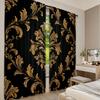 Set Of 2 Flat Printing Curtain Golden Ornamental Flourish Digital Printed Polyester Drapes Family Party Decoration Use Home