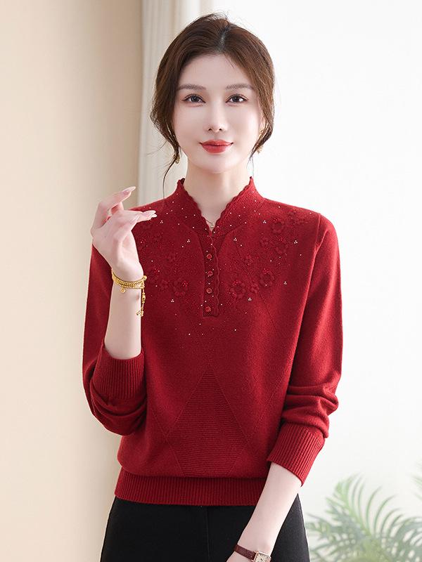 2026 Elegant Chinese-Style Wool Sweater for Moms: Autumn Knit Base Layer for Middle-Aged and Elderly Women