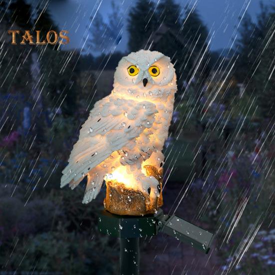 Solar Owl Light Resin Lighted Owl Figurine with Spike Garden Decoration Animal LED Solar Lamp for Home Lawn Patio Yard
