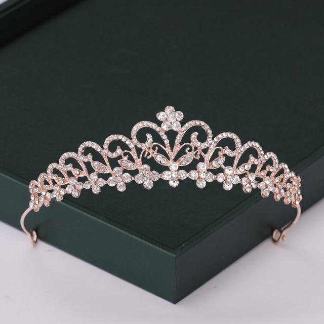 Rose Trendy Color Gold Tiaras And Crowns Pearl Crystal Princess Diadems Sale Queen Wedding Bridal Hair Accessories Headpiece
