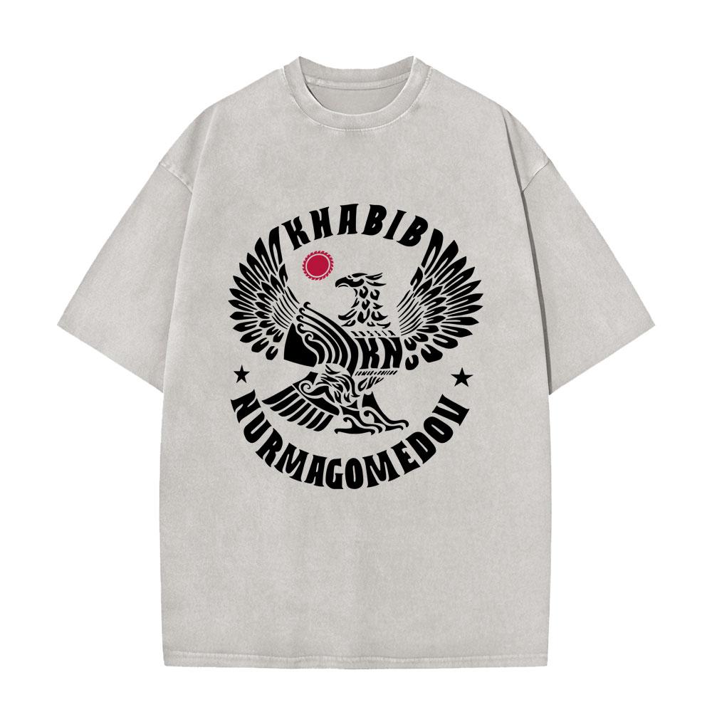 Washed Vintage Russian Fighter Khabib Dagestan Eagle Graphic Tshirt Men Boxing Fitness Gym Oversized Short Sleeve T Shirts Tops S