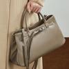 Genuine Leather: Niche Hand-held Women's Bag, Retro and Simple Belt Buckle Briefcase, Single-shoulder Crossbody Bag