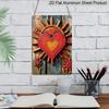 2D Flat, 1pc Vintage Bohemian Sunflower & Hippie Heart Aluminum Wall Art - Retro Farmhouse Kitchen Decor, Durable Metal Plaque for Boho Housewarming