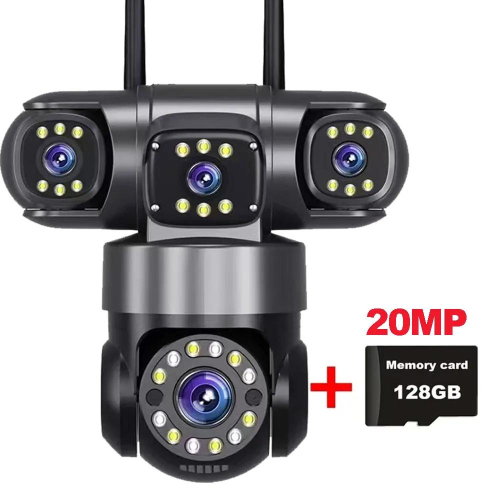 

10K 20MP WIFI IP-камера Зовнішня 4 об єктиви 4 екрани 16-кратний зум CCTV Бездротові камери відеоспостереження 6K 12MP Захист безпеки AU Plug+128G чорний