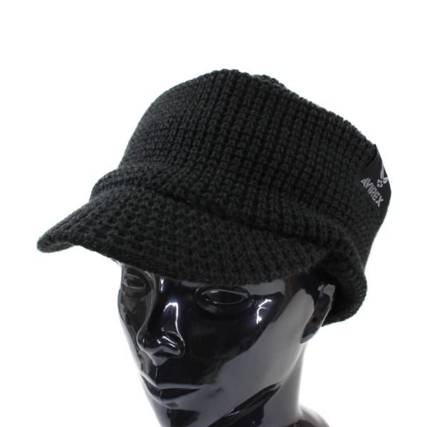 Avirex Knit Size OSLO Knit Made with Kracarbo Trendy Gift Cap, L, Men's & Women's, Hat, Yarn, Popular, Brand, Autumn/Winter (Black)