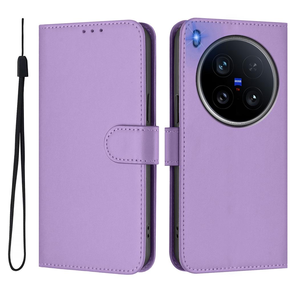 For Vivo X200 Ultra 5G Case Solid Color Wallet Leather Phone Cover with Strap
