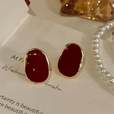 Big Winered Color Irregular Geometry Bean Stud Earrings for Women Ear Jewelry Accessory Girl Gift