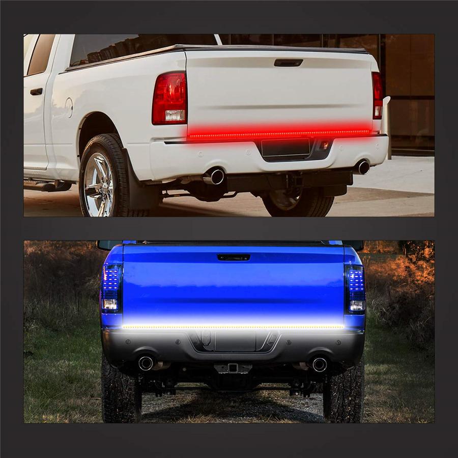 48" Triple Row LED Tailgate Light Bar with Amber Turn Signal, Red Brake/Running, White Reverse Lights - Weatherproof