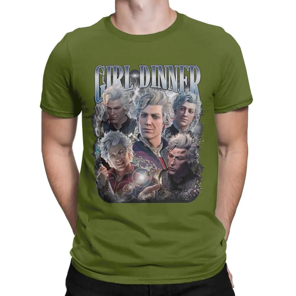 Girl Dinner Astarion Baldurs Gate 3 T-Shirt for Men Vintage Cotton Tee Shirt Crew Neck Short Sleeve T Shirts Adult Clothes