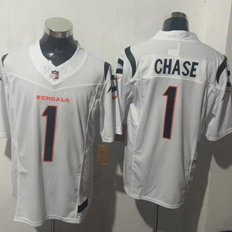Cincinnati Bengals Chase 1 NFL Vyšívaný dres Pánská fotbalová uniforma Fanouškovské oblečení Bílá Černá Oranžová Edice