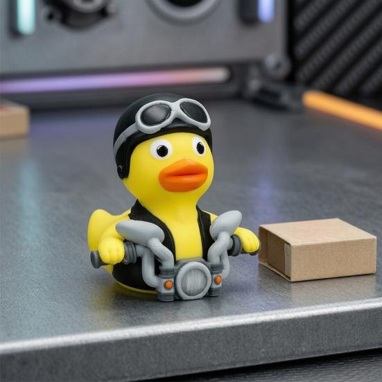 Spartan Warrior Duck Figurine, 3D Printed Motorcycle Rider Duck Statue, Cartoon Yellow Duck Tabletop Ornament, Gift Duck Lovers
