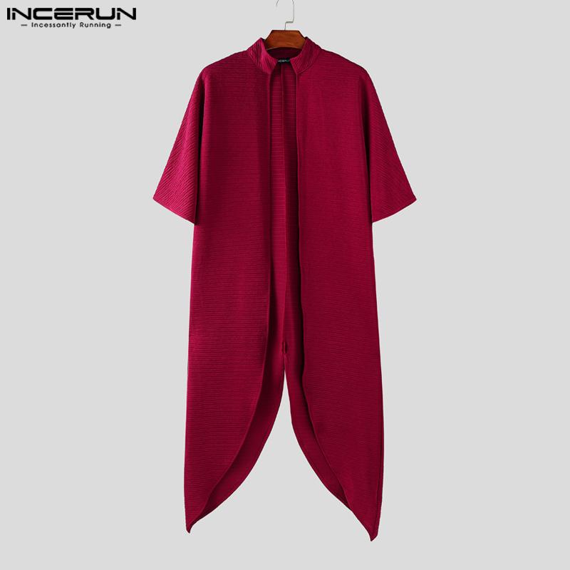 INCERUN Pánské kardigany a vesty s polovičním rukávem a stojáčkem, s nepravidelnou texturou