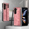 For Samsung Z Fold 6 5 4 3 Folding Screen Elastic Telescopic Leather Bag Wrist Strap with Pen Insertion Phone Case