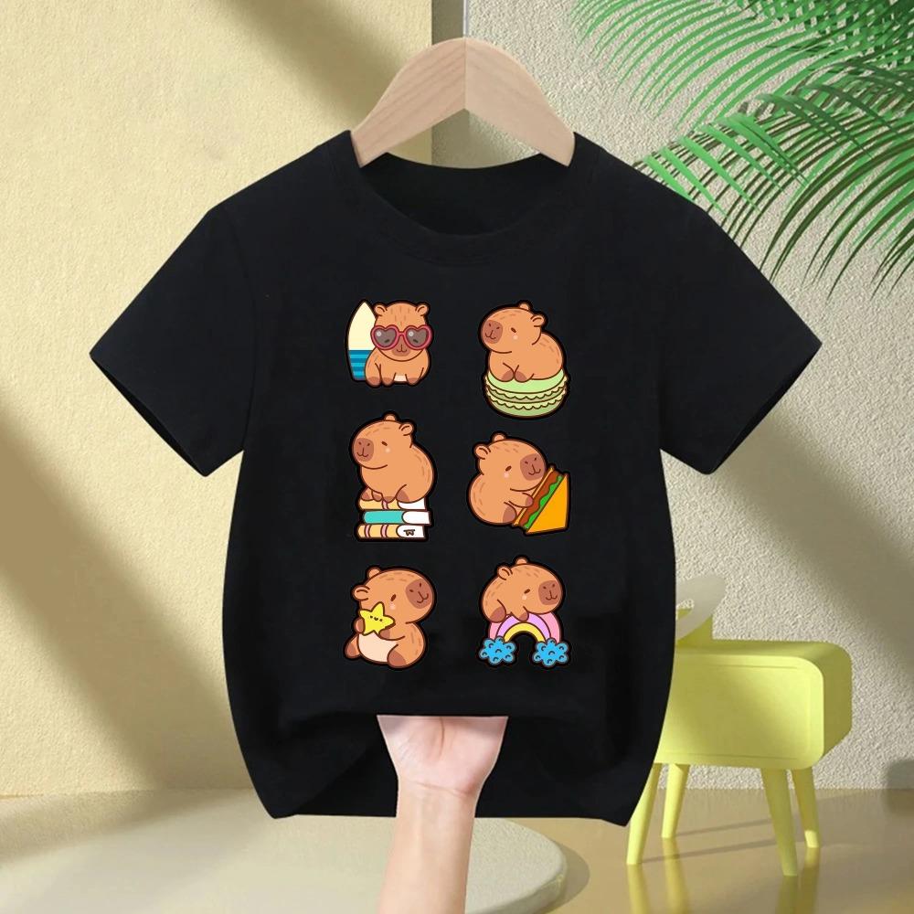 2026 Cute Capybara Funny Print Children's T-shirt Summer Polyester Boys Girls Short-sleeved Shirt Casual Boys Girls Clothes Tee Top