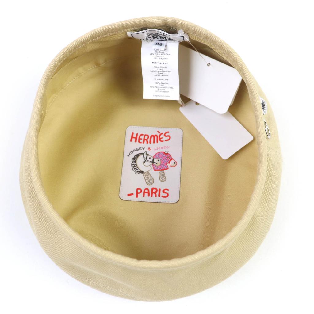 Pristine HERMES Beret Chaine d'Ancre Shell Metal Beige Cotton Women 58 241067N Used