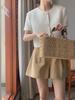 Korean Summer Round Neck Bubble Sleeve Short Jacket for Women