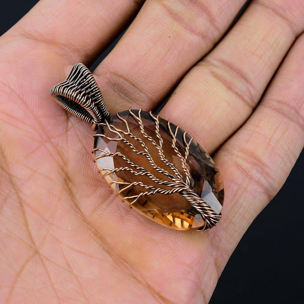 Tree Of Life Morganite Gemstone Copper Wire Wrap Handmade Jewelry Pendant