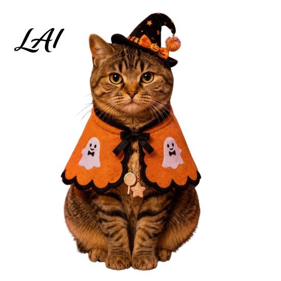 Mantello Decorativo per Animali Domestici Costume da Strega per Gatto di Halloween Mantello Fantasma Carino Costume Divertente per Feste Abbigliamento per Festival Cosplay da Gattino per Accessori Festivi