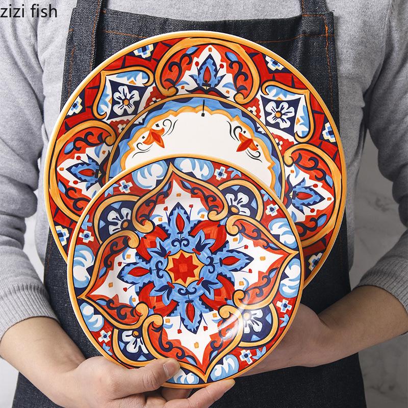 Hand Drawn Ceramics Dining Plate Western Style Steak Plates Fruit Bowl Soup Plate Sushi Plates Salad Bowl Dessert Bowls Dish