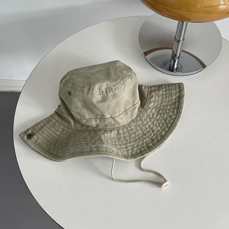 2025 Blue Cowboy Hiking Bucket Hats with String Men Denim Beach Sun Hat for Women Outdoor Couple Bob Panama Summer Fisherman Cap