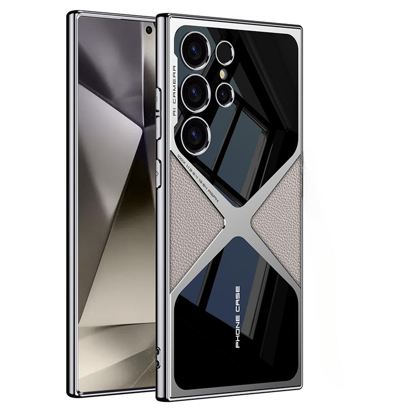 S25 S24 Ultra Electroplated Plain Leather  Phone Case for Samsung Galaxy S25 S24 S23 Ultra 5G PC+TPU Shockproof Protective Cover
