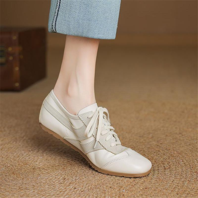 Fashion New Spring Genuine Leather Woman Shoes Square Toe Women Pumps Shoes for Women Lace Loafers Low Heel Leopard Print Flat Shoes