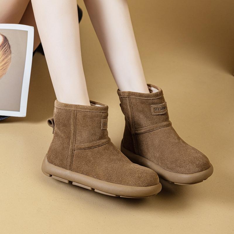 Genuine Leather Winter Fur Shoes Women Snow Boots Warm Plush Flat Non-slip Fashion Brand Ladies Ankle Suede Boots