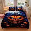 3pc Halloween Pumpkin Head Cover Set - 1 Quilt Cover + 2 Pillowcases, All Seasons Bedroom Setting, Perfect for Home027