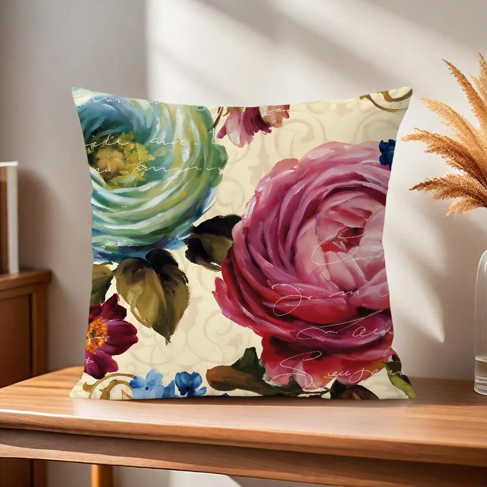 Flower Soft Pillow Case Exquisite For Sofa Living Room Retro Home Office Decor Protective Covers Style Without Art Pillow-Insert