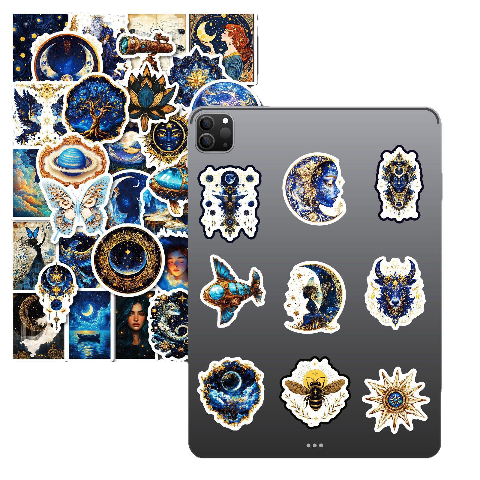 

50 персонализированных черных наклеек-граффити «Звездное небо» с изображением вселенной, сделай сам, чехол для багажа, шлема, мобильного телефона, холодильника