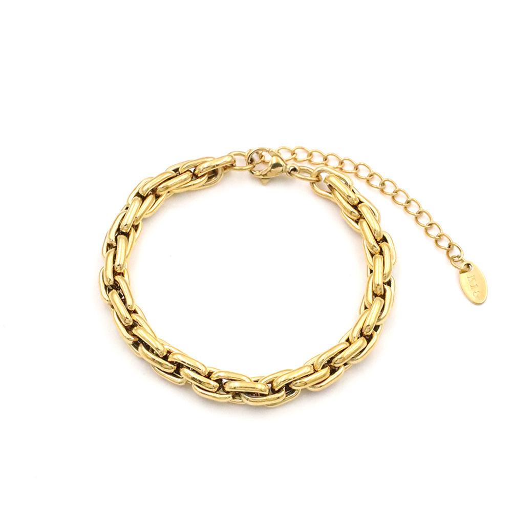 Titanium Steel Personality Exaggerated Double Buckle Chain Bracelet Niche Design Sense 18K Gold Jewelry Does Not Fade