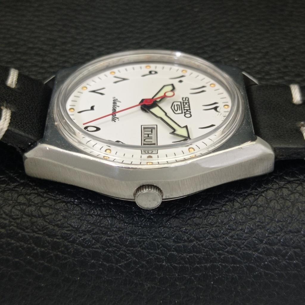 JAPAN 6309A VINTAGE SEIKO 5 AUTOMATIC MENS ARABIC WHITE DIAL WATCH a701307-5 R206a-a701307