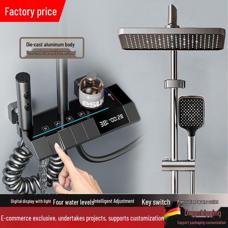 All-Copper Digital Display Thermostatic Shower Set with Piano Key Shower Head