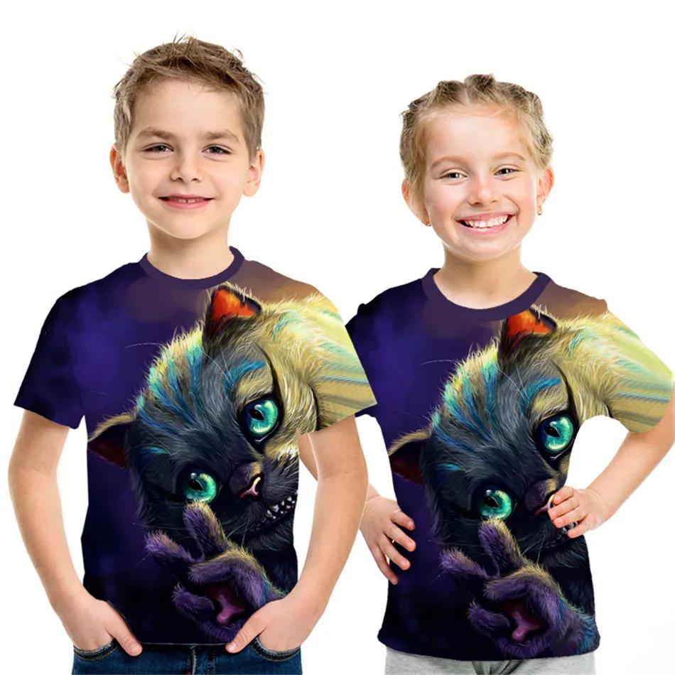 Children's Clothing Boy Girl Short Sleeve Children Summer Clothes 3D Cat Print Lovely Black T-Shirt 2024 Kids Clothes Girl Tops