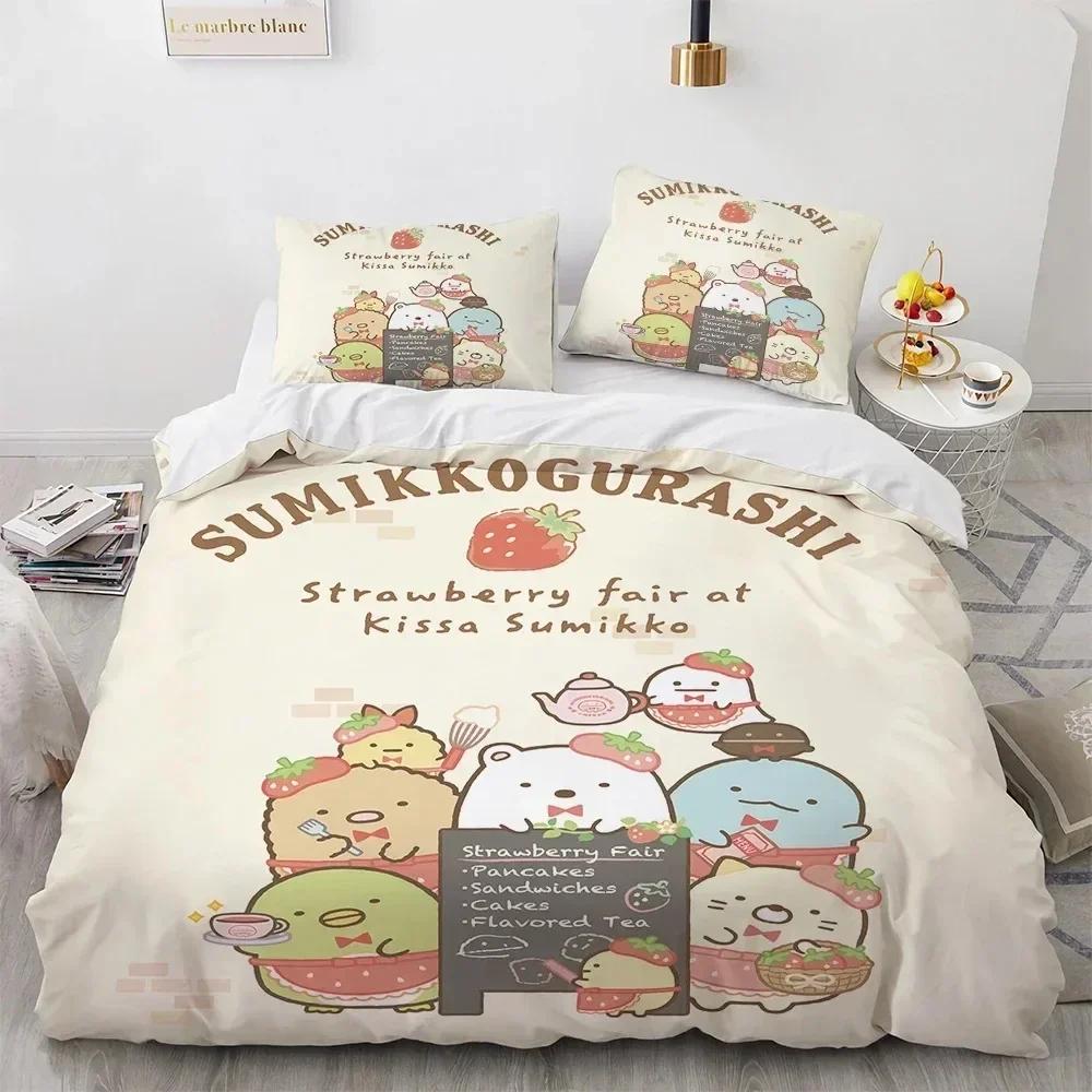 Cute Kawaii Cartoon Sumikko Gurashi Bedding Set Boys Girls Twin Queen Size Duvet Cover Pillowcase Bed For Kids Adult Bedding