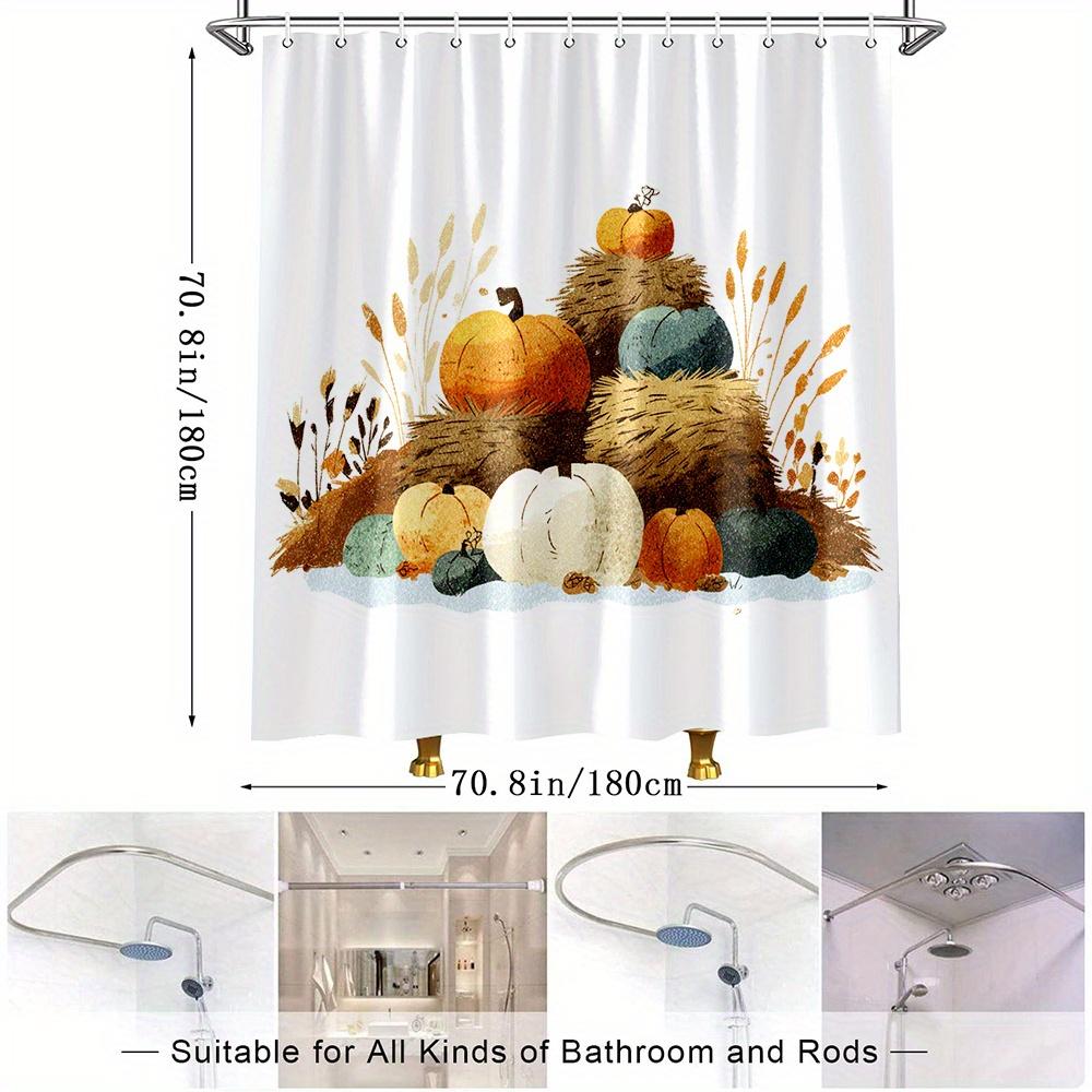 1pc Autumn Pumpkin Bath Curtain with Hay Bales Fall Harvest Theme Bathroom Decor Polyester Fabric Shower Hanging Curtain