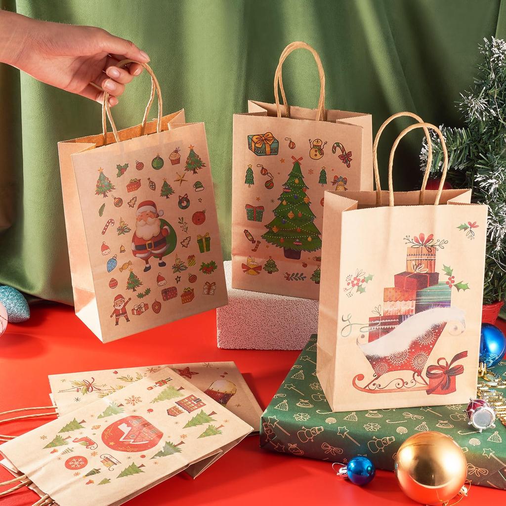 Christmas Santa Claus Snowflake Kraft Paper Handbag Marry Christmas Party Decor For Home