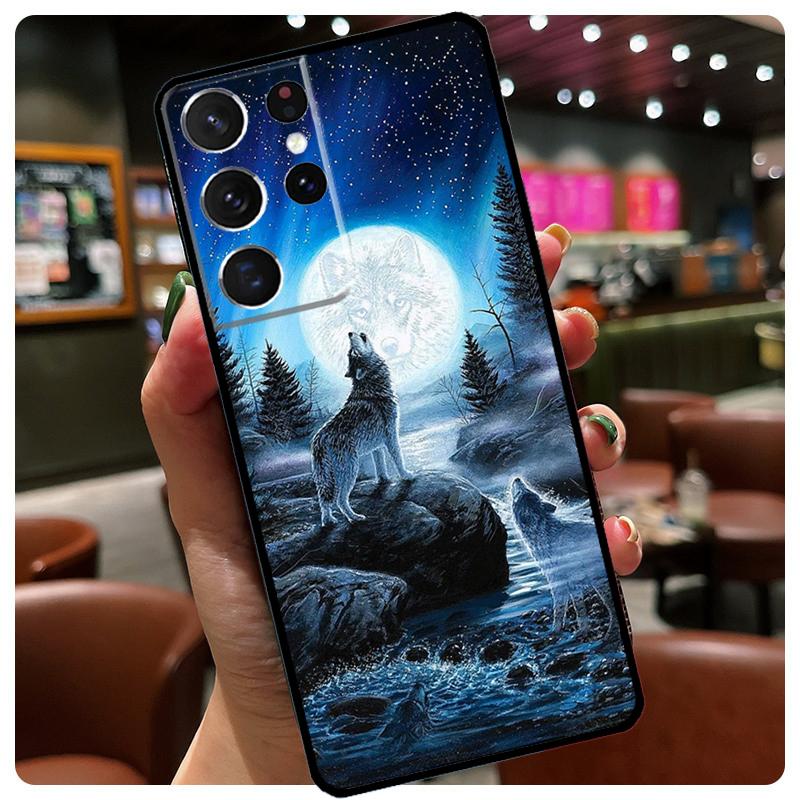

Moon Roaring Wolf Phone Case For Samsung Galaxy S25 Ultra S21 S22 S23 S24 Ultra S9 S10 Plus S24 S25 FE Cover Galaxy S23