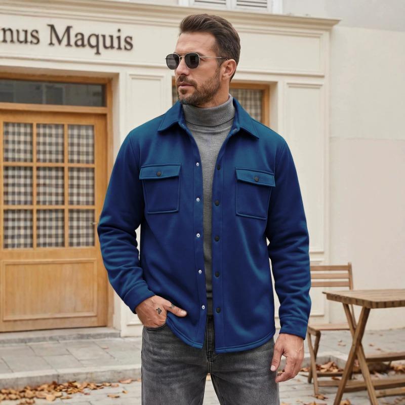Men S Solid Color Casual Turn Down Collar Single Breasted Long Sleeve Jacket