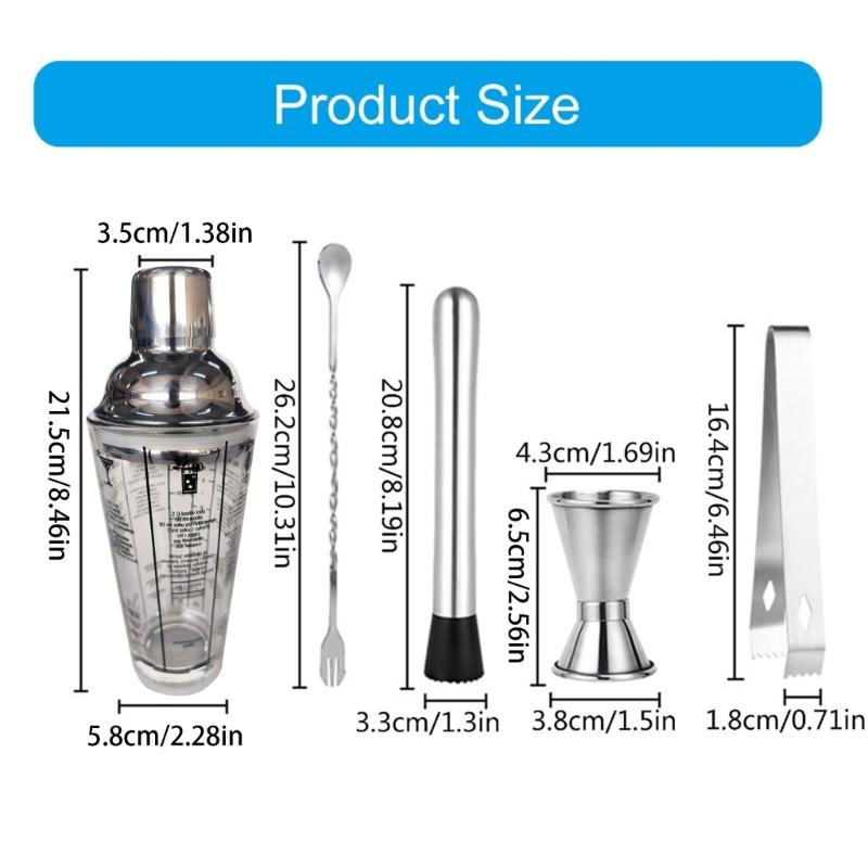 Elegant 400ml Cocktails Mixing Set Shaker Set Including Large Shaker Stirrer and Measuring Cup for Parties