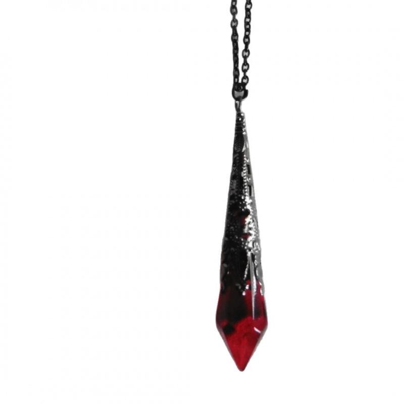 Gothic Deep Red and Black Glass Crystal Pendant Necklace