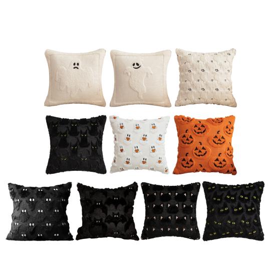 Decorative Pillow Case Ghost Pumpkin Cat Pattern Pillow Cover Removable Easy To Clean Washable Throw Pillow Case