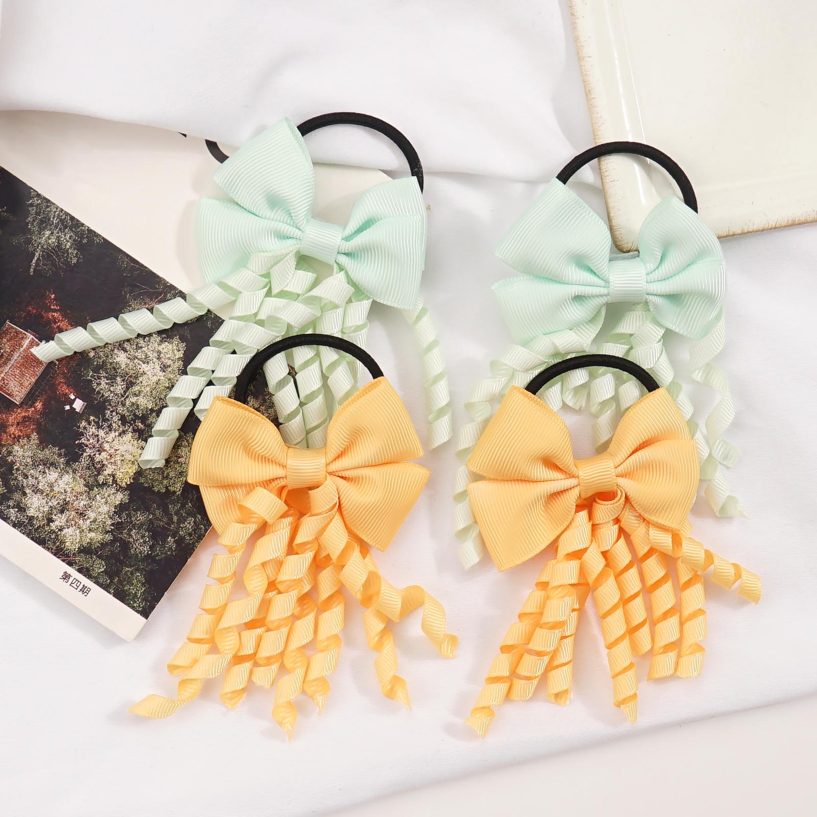 

4/6Pcs Baby Girls Hair Ties with Bows 2.5 Inch Grosgrain Ribbon Curly Korker Hair Bows Elastic Hair Bands Ponytail Holders