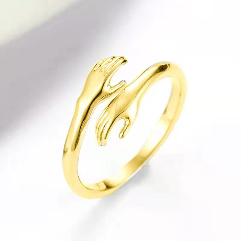 

Adjustable S925 Sterling Silver Korean-Style Love Hug Couple Ring for Women Open Adjustable