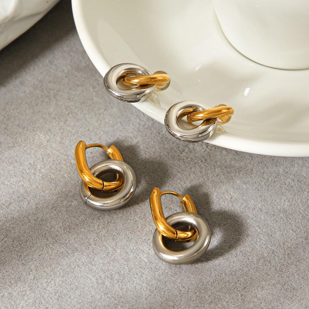 Light luxury high-end ear buckles, non-fading stainless steel earrings, color-block stud earrings for women
