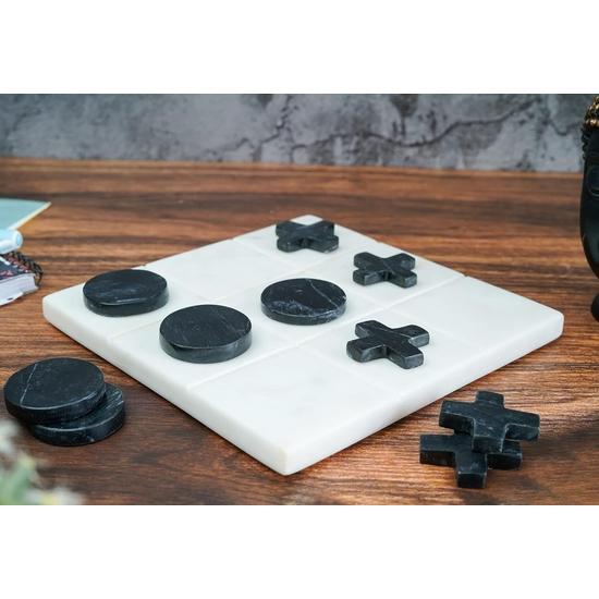 Hracia sada Crocon Marble Piškvorky pre deti, seniorov, biela tabuľa Piškvorky s čiernou nulou a krížikom pre dobrú hru, rozmer 18x18 cm