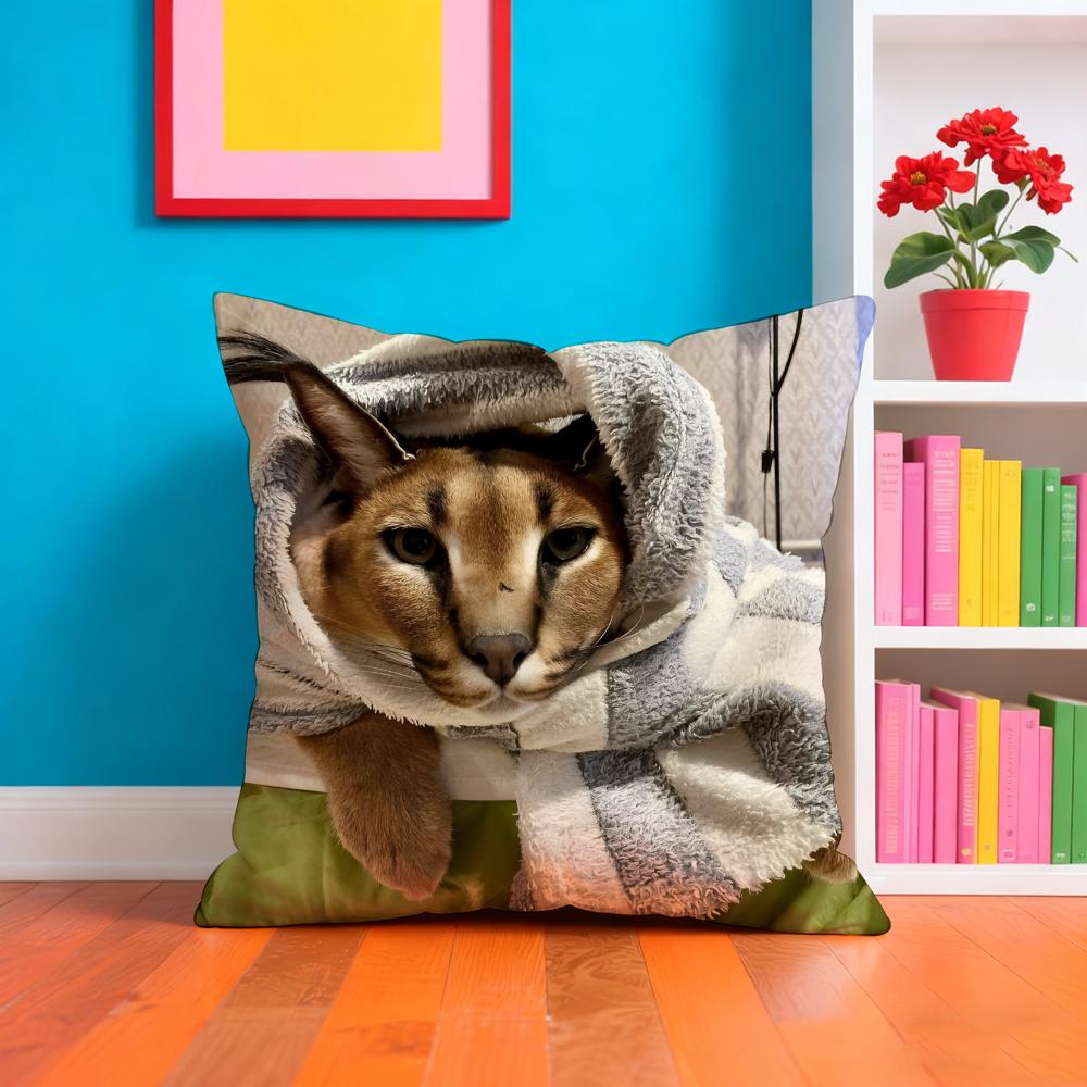Floppa Cat Meme Cushion Cover Plush Fabric Soft Double-Sided Printed Sofa Warm Winter Home Gift Pillow Case