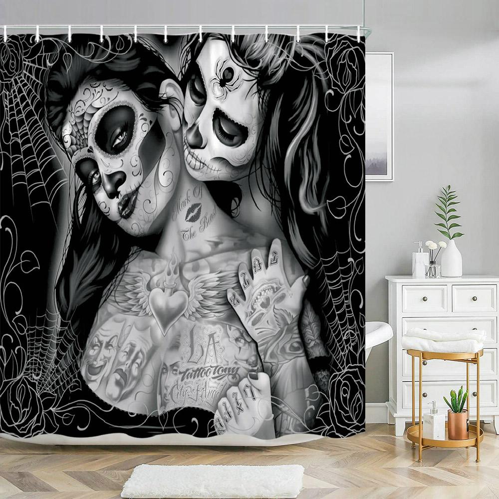 Scary Halloween Shower Curtains Black Cat Pumpkin Shower Curtain Witch Purple Bat Spider Web Cloth Shower Curtain Bathroom Decor