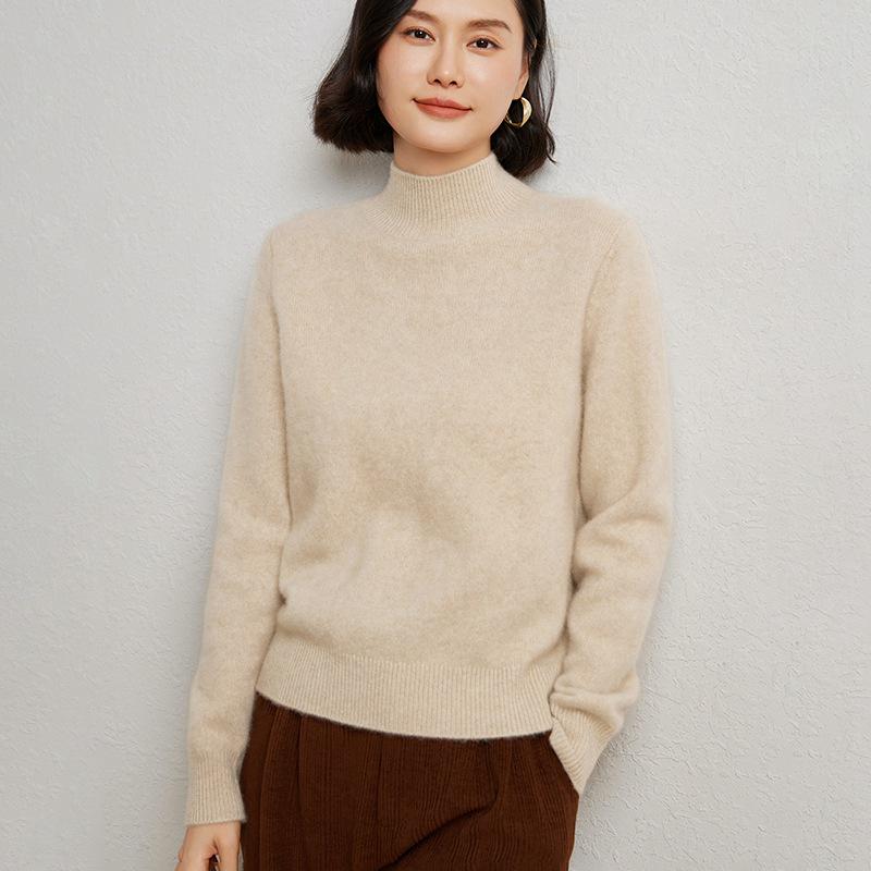 2024 Cashmere Women's Half-High Collar Slimming Pullover Wool Sweater, Long Sleeve, Autumn/Winter Collection
