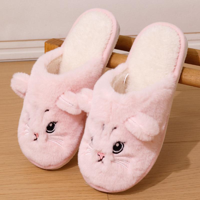 Cute Cat Slippers Women's Plush Slippers Cartoon Kitten Pattern, Warm Indoor House Shoes for Autumn and Winter, Unisex Soft Slippers, Couple Slippers
